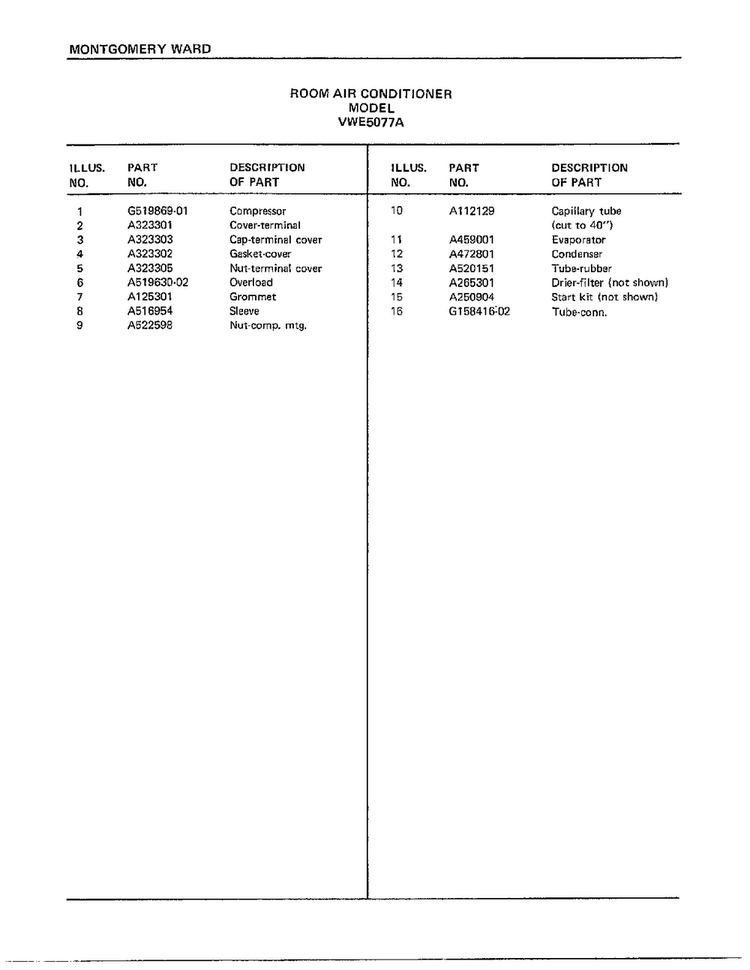 Room Air Conditioner Page 6 Diagram and Parts List for 5077A  Frigidaire Air Conditioner