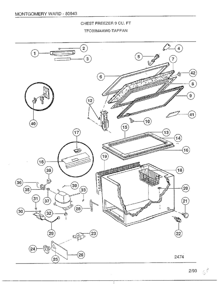 Chest Freezer 9 Cubic Feet Diagram and Parts List for 80943  Frigidaire Freezer