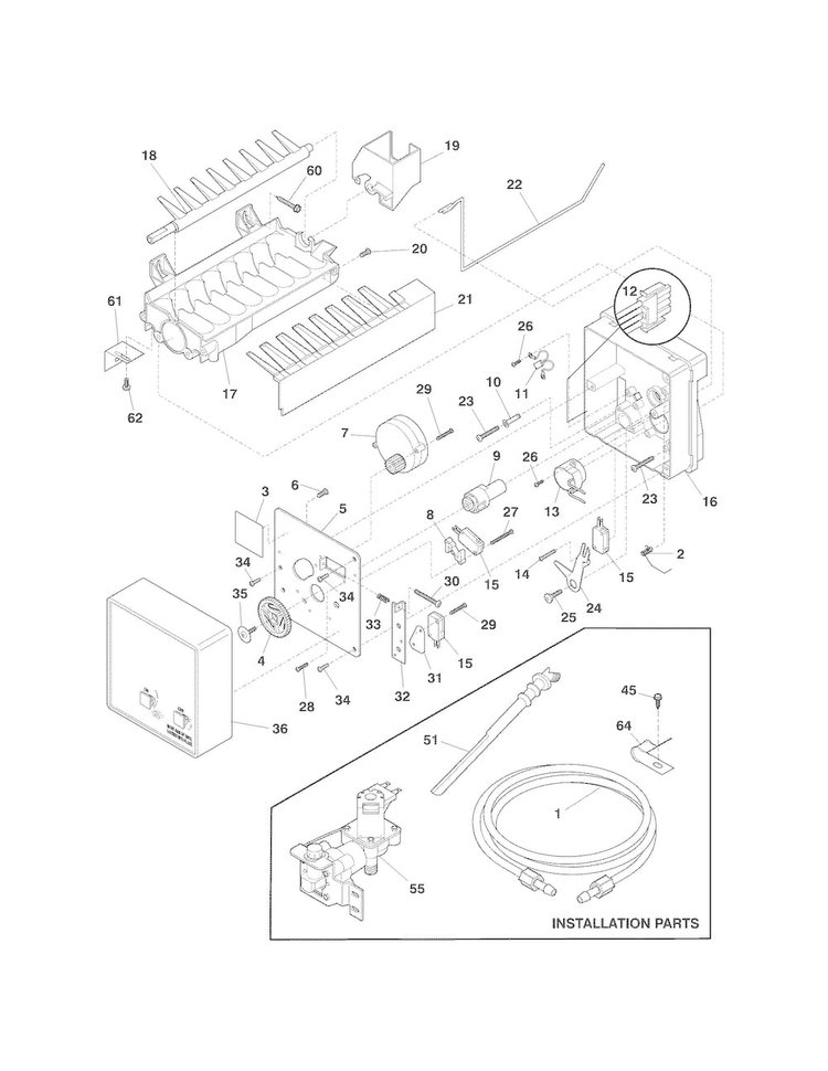 Ice Maker Diagram and Parts List for 25372929018  Kenmore Refrigerator
