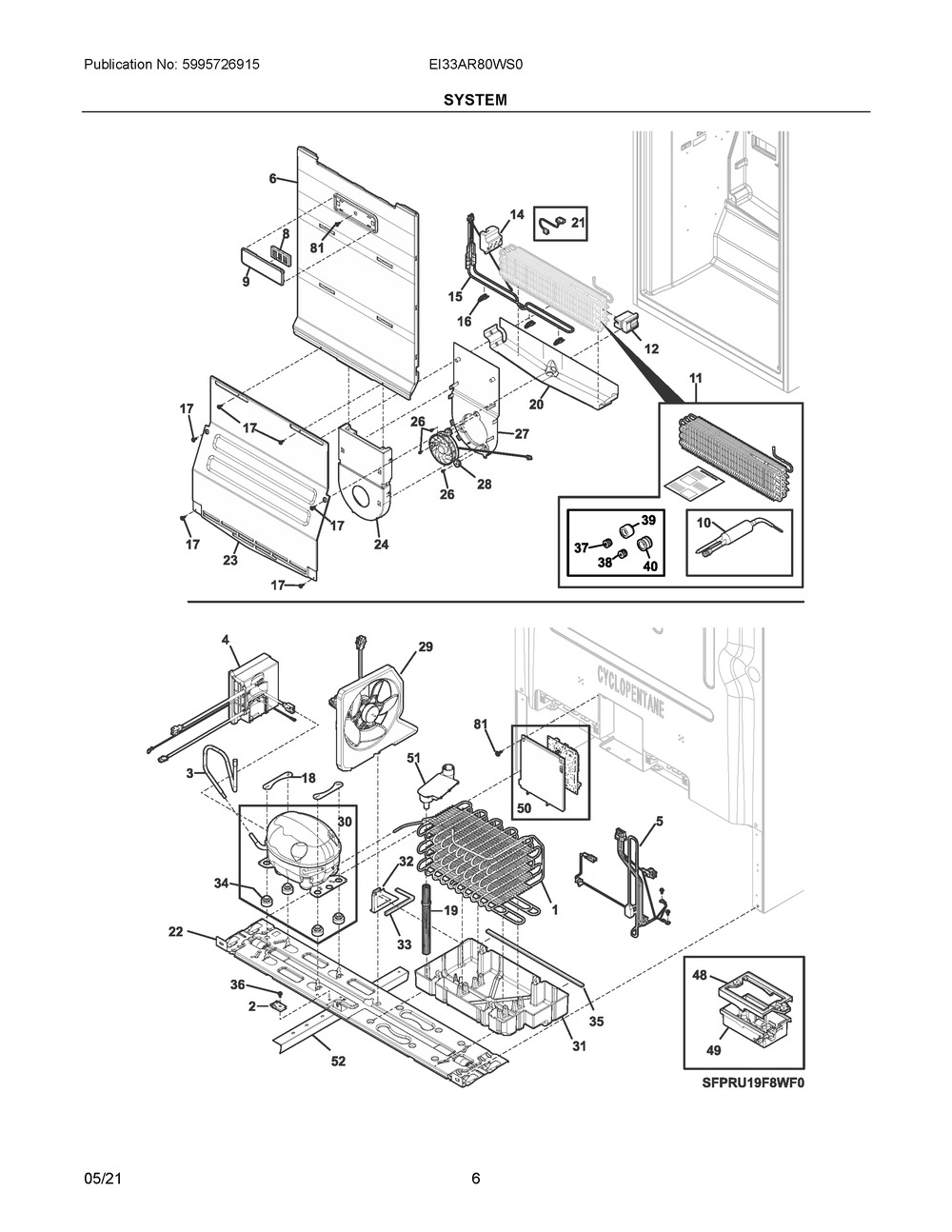 System Diagram and Parts List for EI33AR80WS0  Frigidaire Refrigerator