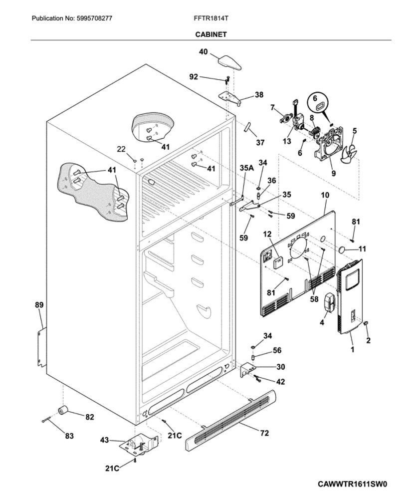 Cabinet Diagram and Parts List for FFTR1814TB4  Frigidaire Refrigerator