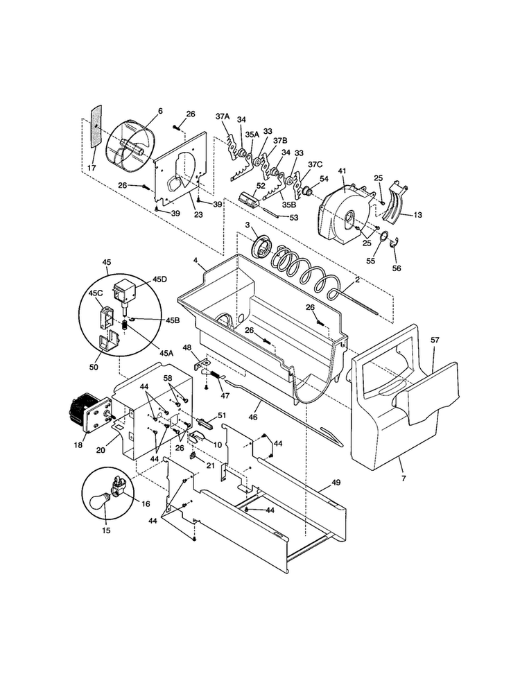 Ice Container Diagram and Parts List for FRS20ZGGB3  Frigidaire Refrigerator