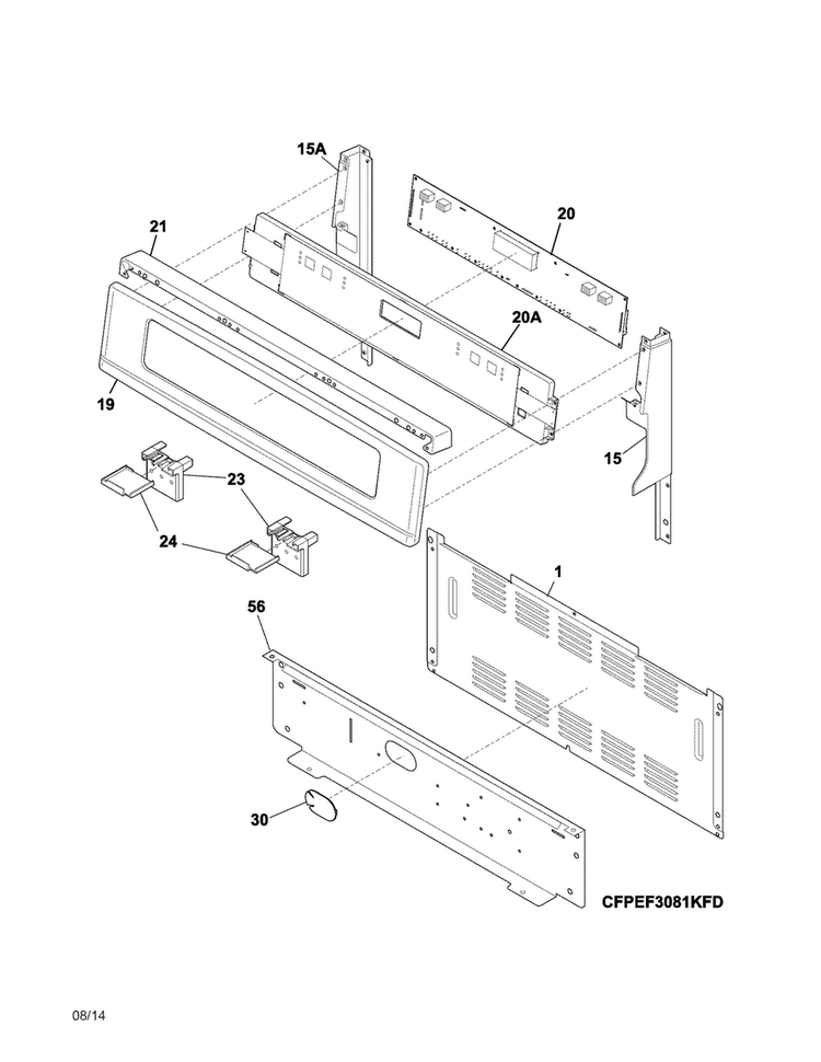 Backguard Diagram and Parts List for CPEF3081MFF  Frigidaire Range