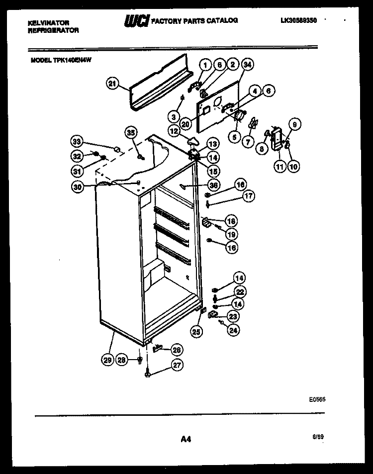 CABINET PARTS Diagram and Parts List for TPK140EN4F  Kelvinator Refrigerator