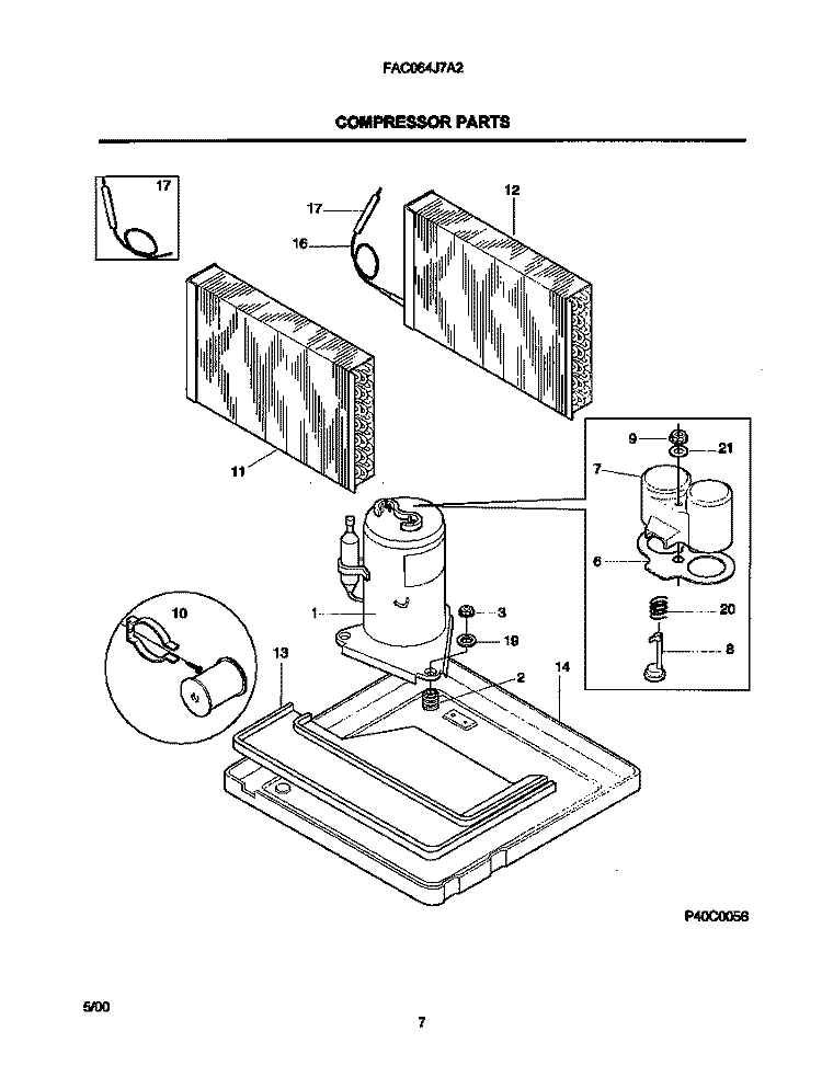 COMPRESSOR PARTS Diagram and Parts List for FAC064J7A2  Frigidaire Air Conditioner