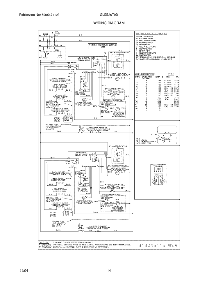 WIRING DIAGRAM Diagram and Parts List for GLEB30T9DSA  Frigidaire Wall Oven