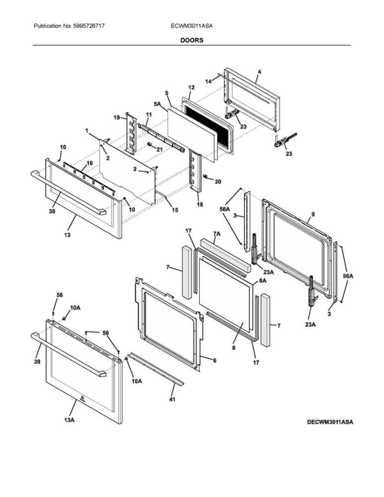 Doors Diagram and Parts List for ECWM3011ASA  Frigidaire Microwave Oven Combo
