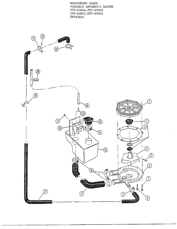 Drain Recirculate Diagram and Parts List for 6504E  Frigidaire Washer