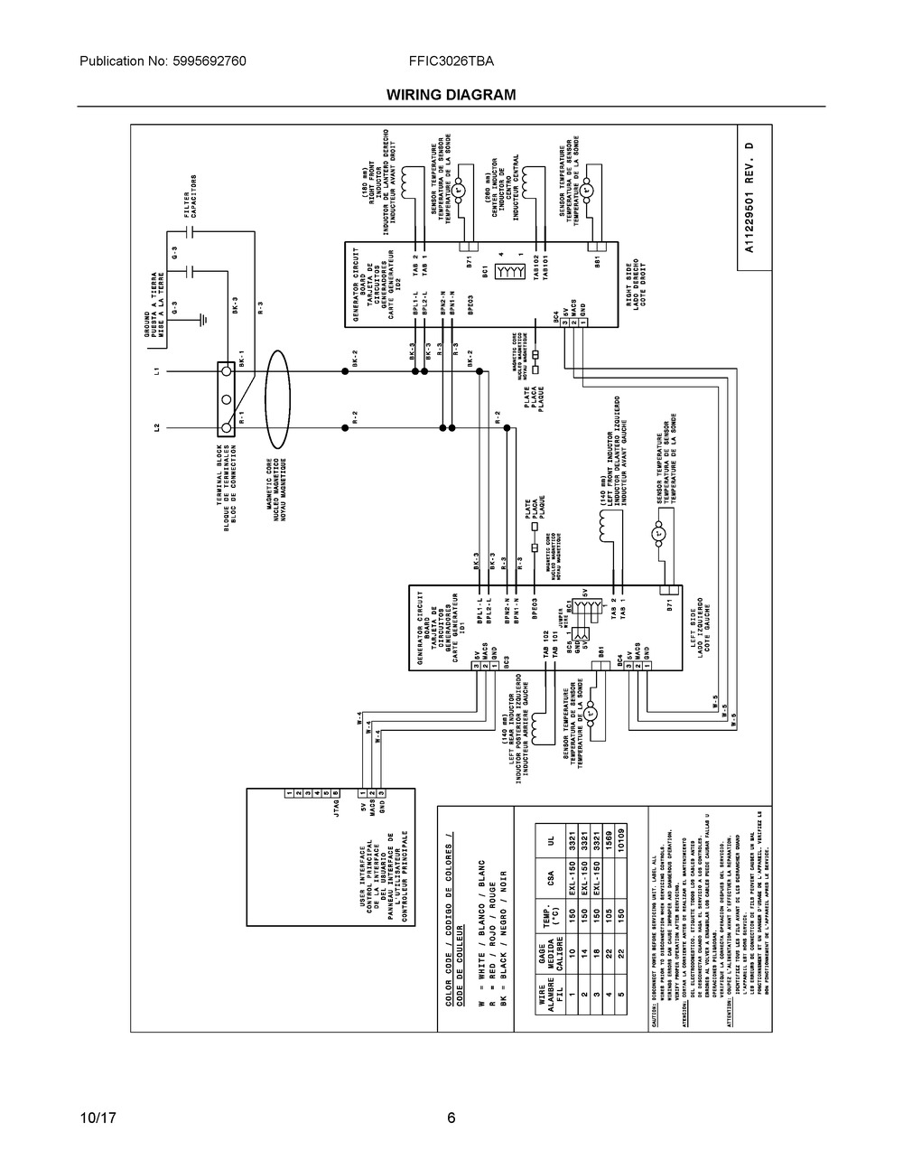 Wiring Diagram Diagram and Parts List for FFIC3026TBA  Frigidaire Cooktop