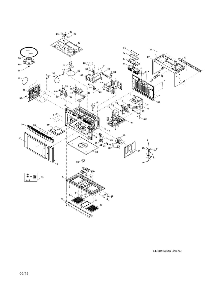 Oven,cabinet Diagram and Parts List for EI30BM6CPSB  Electrolux Microwave