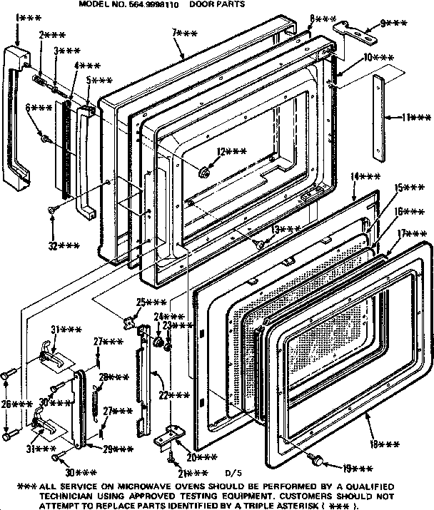 Door Parts Diagram and Parts List for 5649998110  Kenmore Microwave