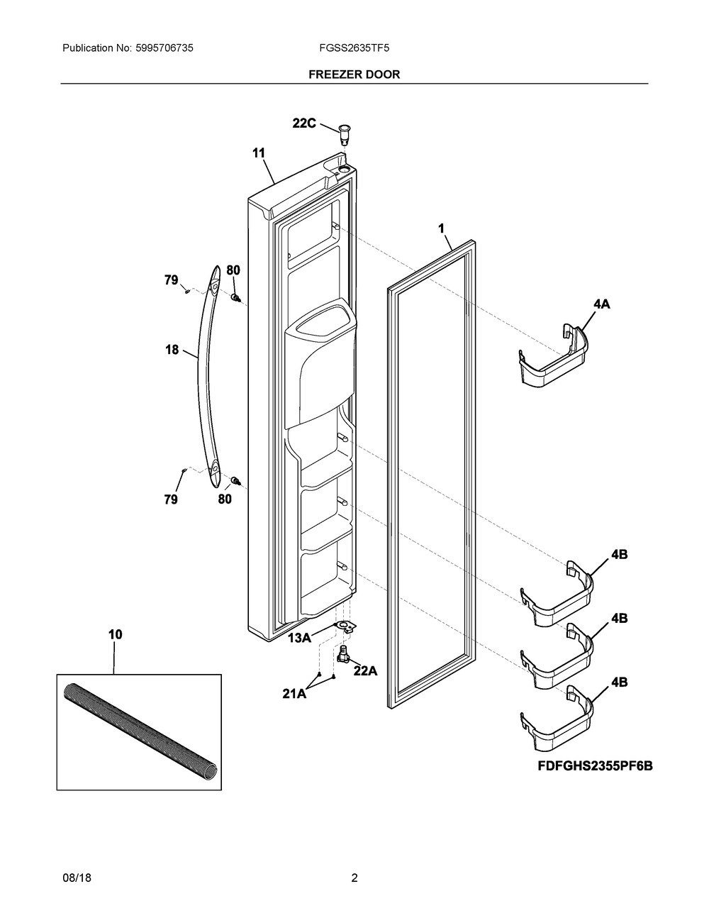 Freezer Door Diagram and Parts List for FGSS2635TF5  Frigidaire Refrigerator