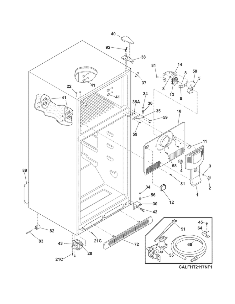 Cabinet Diagram and Parts List for LFHT2117LB8  Frigidaire Refrigerator