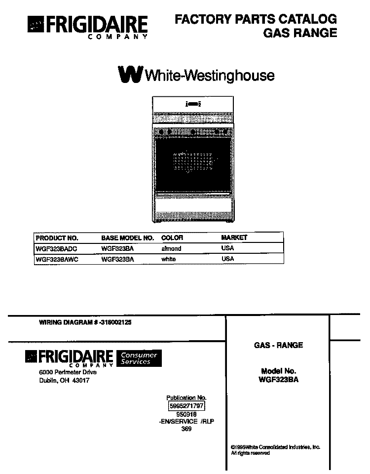 COVER Diagram and Parts List for WGF323BADC  Frigidaire Range