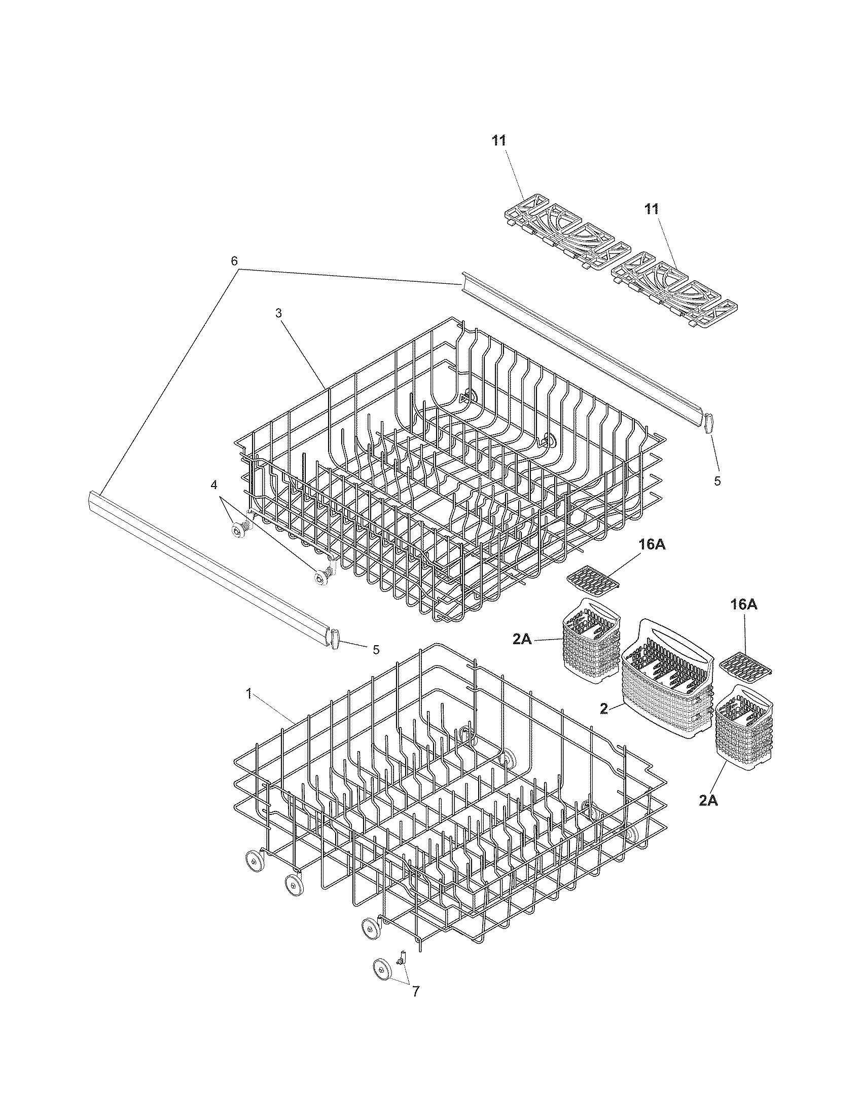 Racks Diagram and Parts List for 58715269900A  Kenmore Dishwasher