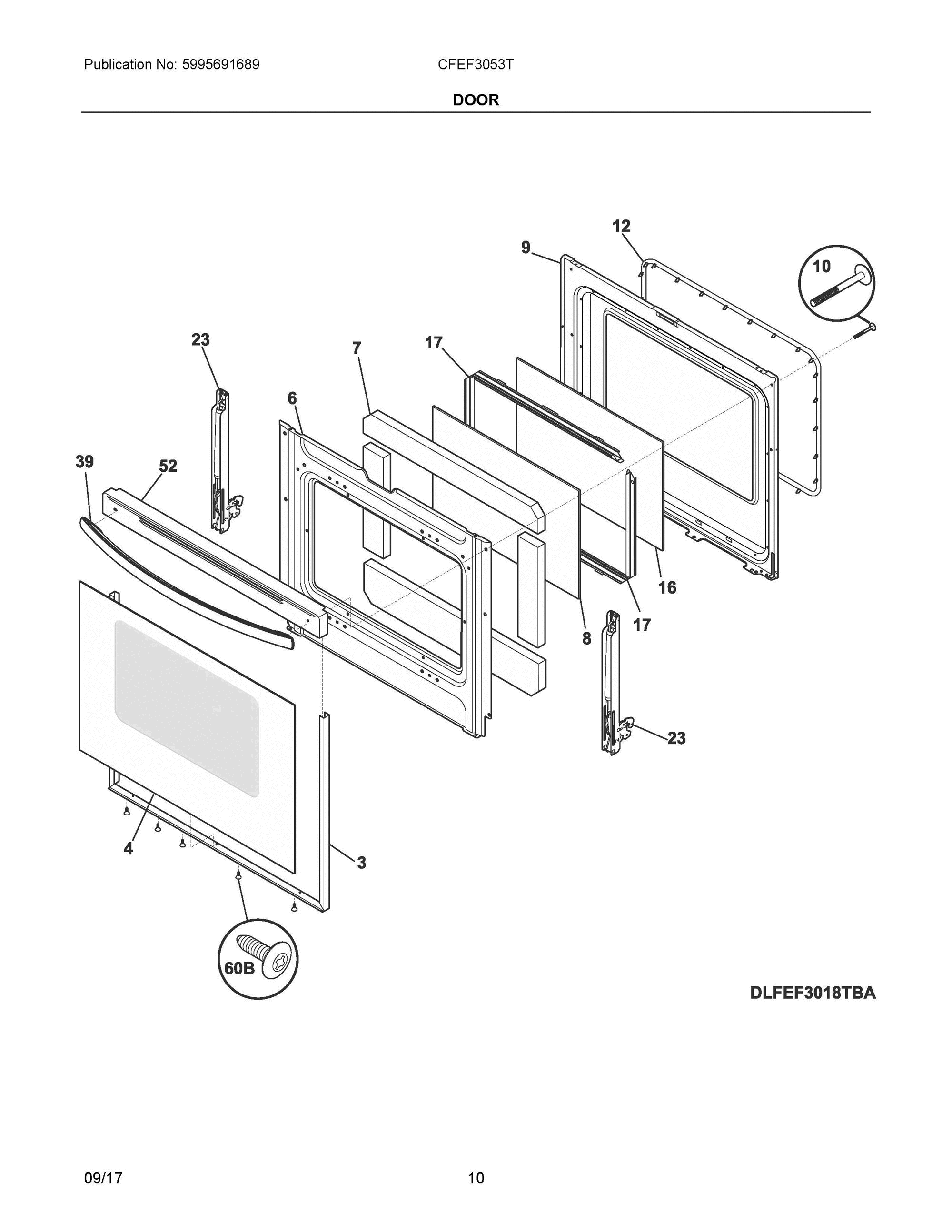 05 - DOOR Diagram and Parts List for CFEF3053TBB  Frigidaire Range