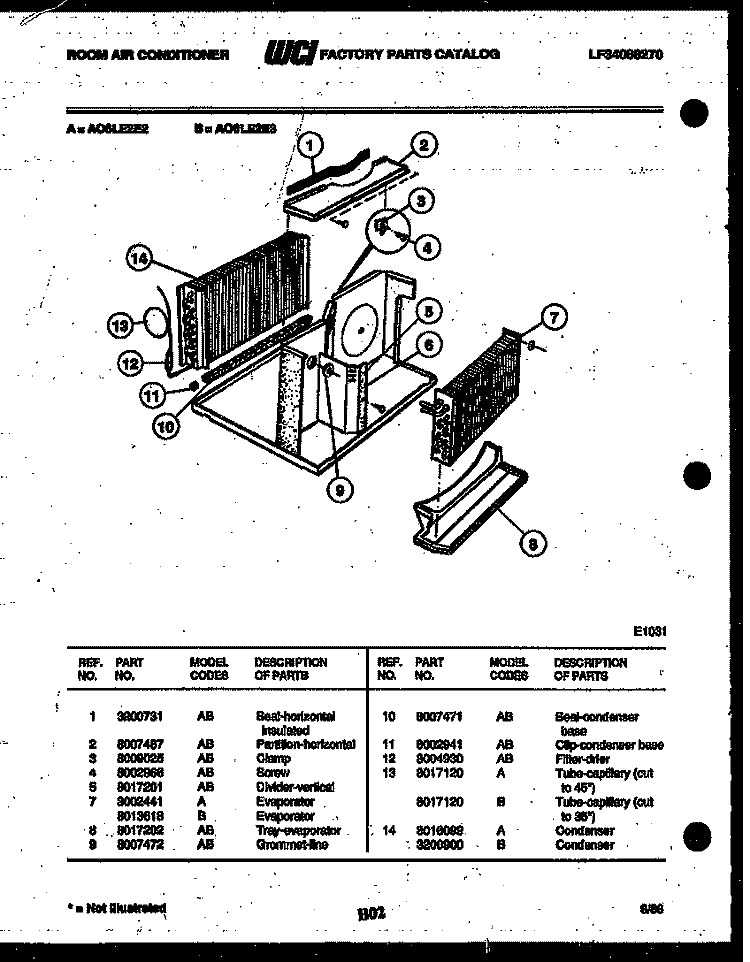 UNIT PARTS Diagram and Parts List for A06LE2E3  Frigidaire Air Conditioner