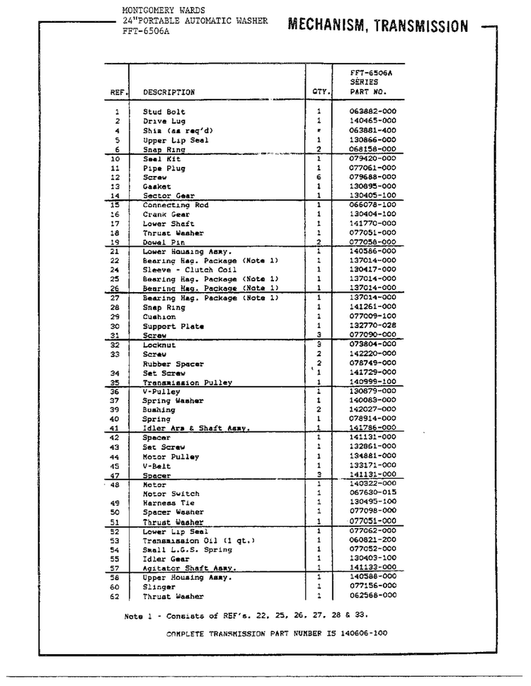 24` Portable/mechanism/transmission Page 2 Diagram and Parts List for 6506A  Frigidaire Washer