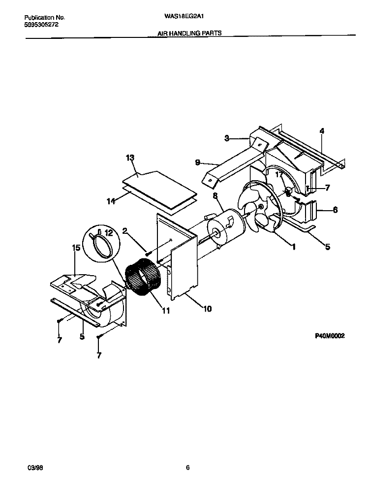 AIR HANDLING PARTS Diagram and Parts List for WAS18EG2A1  Frigidaire Air Conditioner