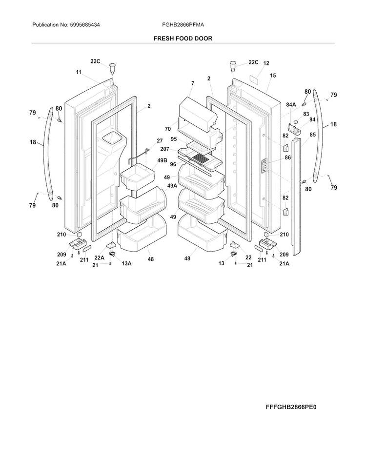 Fresh Food Door Diagram and Parts List for FGHB2866PFMA  Frigidaire Refrigerator