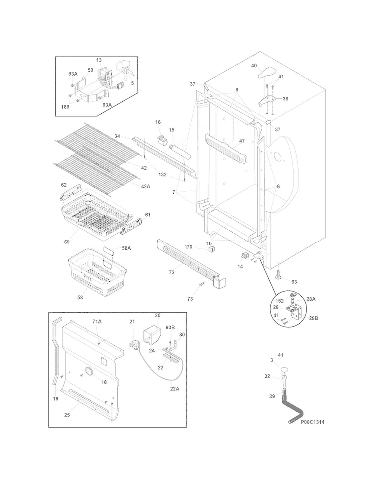 Cabinet Diagram and Parts List for FFFH21F4QTA  Frigidaire Freezer