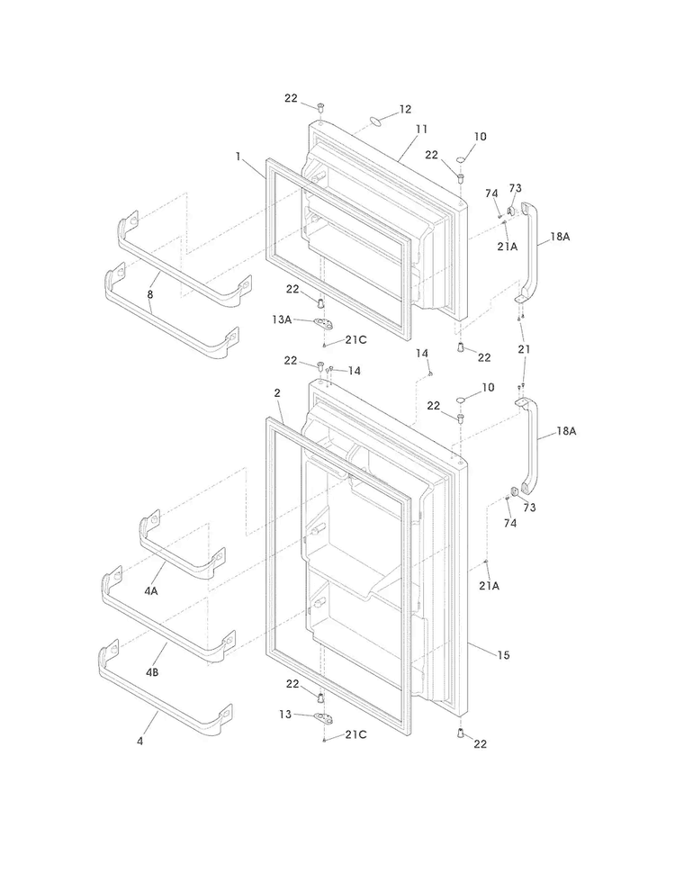 Doors Diagram and Parts List for LFHT1513LWC  Frigidaire Refrigerator