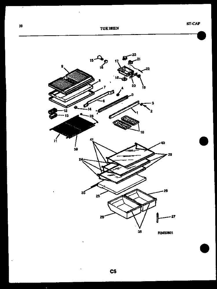SHELVES AND SUPPORT Diagram and Parts List for TGK180EN4D  Kelvinator Refrigerator