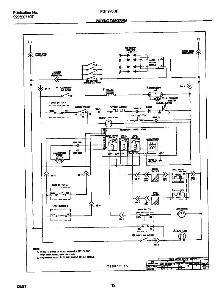 WIRING DIAGRAM Diagram and Parts List for FGF376CEBE  Frigidaire Range