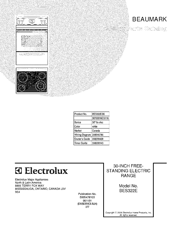 COVER Diagram and Parts List for BES322ES6  Crosley Range