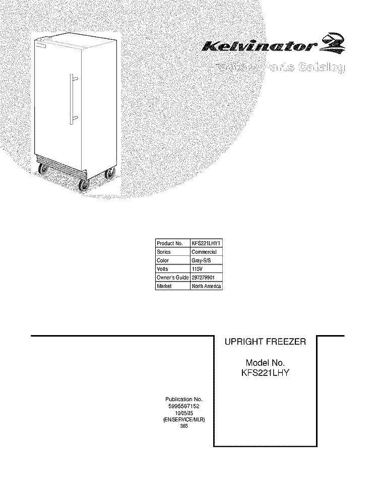 COVER Diagram and Parts List for KFS221LHY1  Kelvinator Freezer