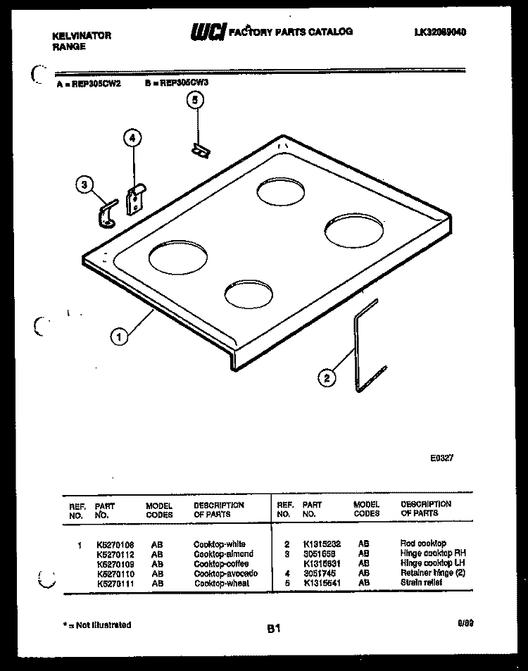 COOKTOP PARTS Diagram and Parts List for REP305CF3  Kelvinator Range