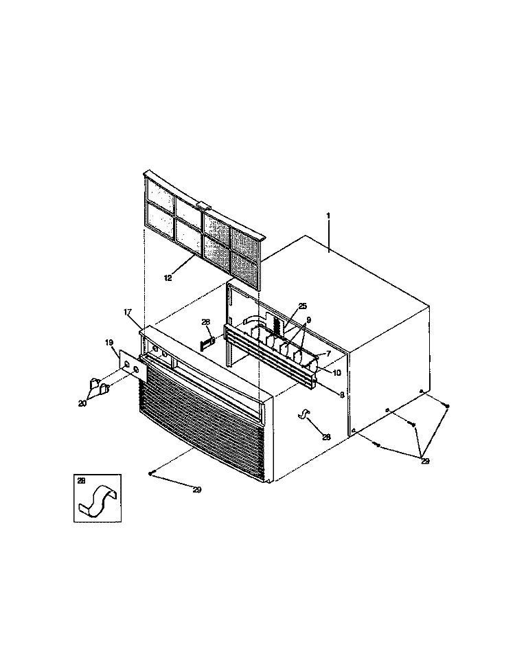 CABINET FRONT, WRAPPER Diagram and Parts List for WAC083W7A3  Frigidaire Air Conditioner