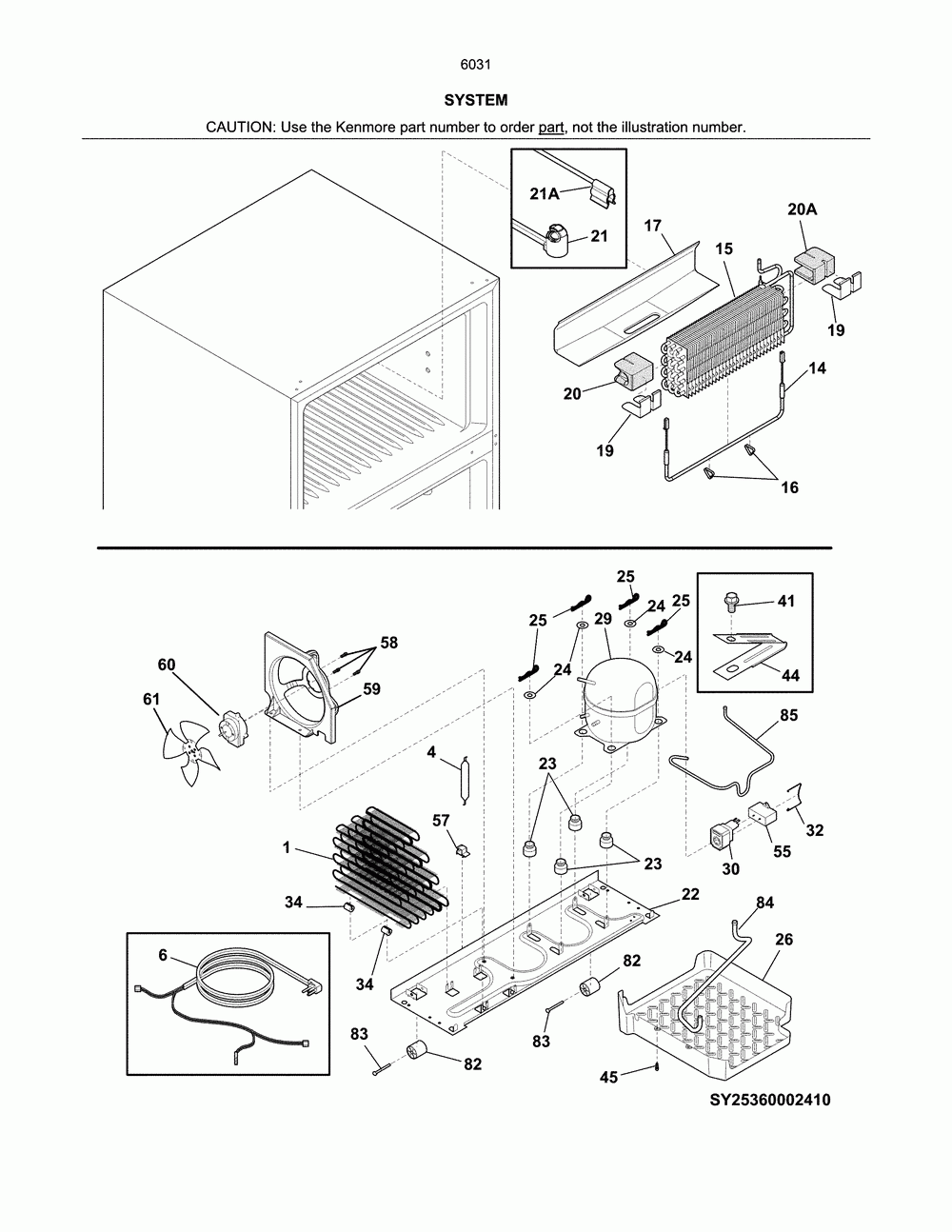 System Diagram and Parts List for 25360312415  Kenmore Refrigerator