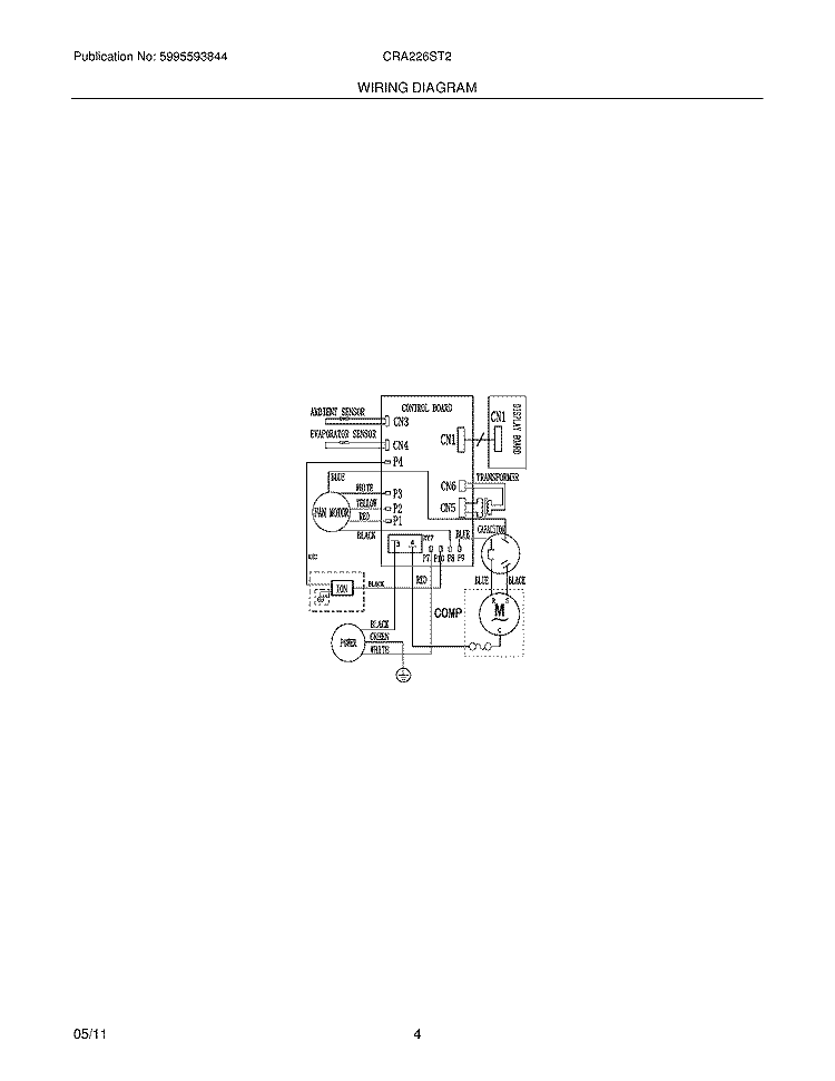 WIRING DIAGRAM Diagram and Parts List for CRA226ST210  Frigidaire Air Conditioner
