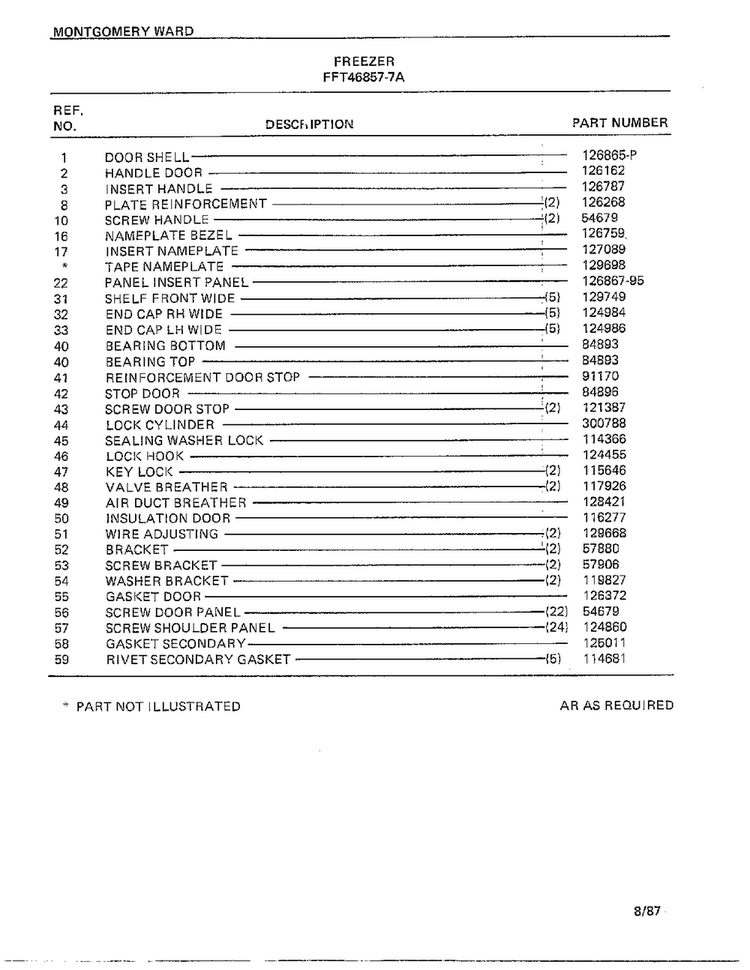 Freezer Page 2 Diagram and Parts List for 46857-7A  Frigidaire Freezer