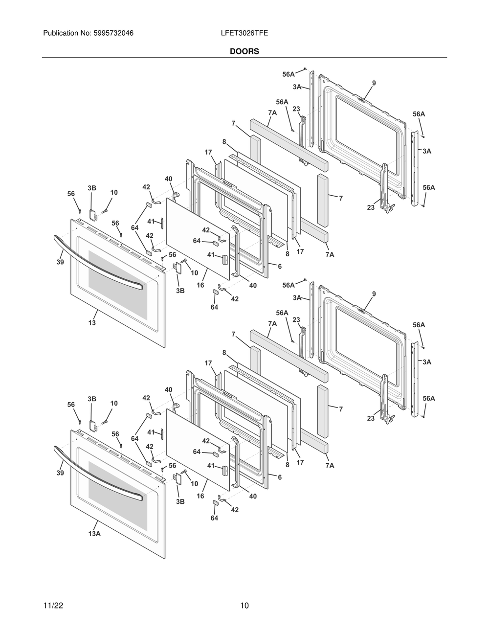 Doors Diagram and Parts List for LFET3026TFE  Frigidaire Wall Oven