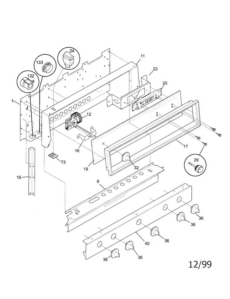 Backguard Diagram and Parts List for TGF605WFW6  Tappan Range
