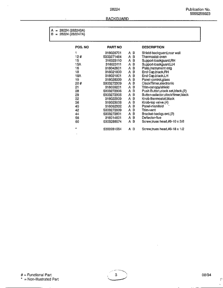 Backguard Page 2 Diagram and Parts List for 282240A  Frigidaire Range