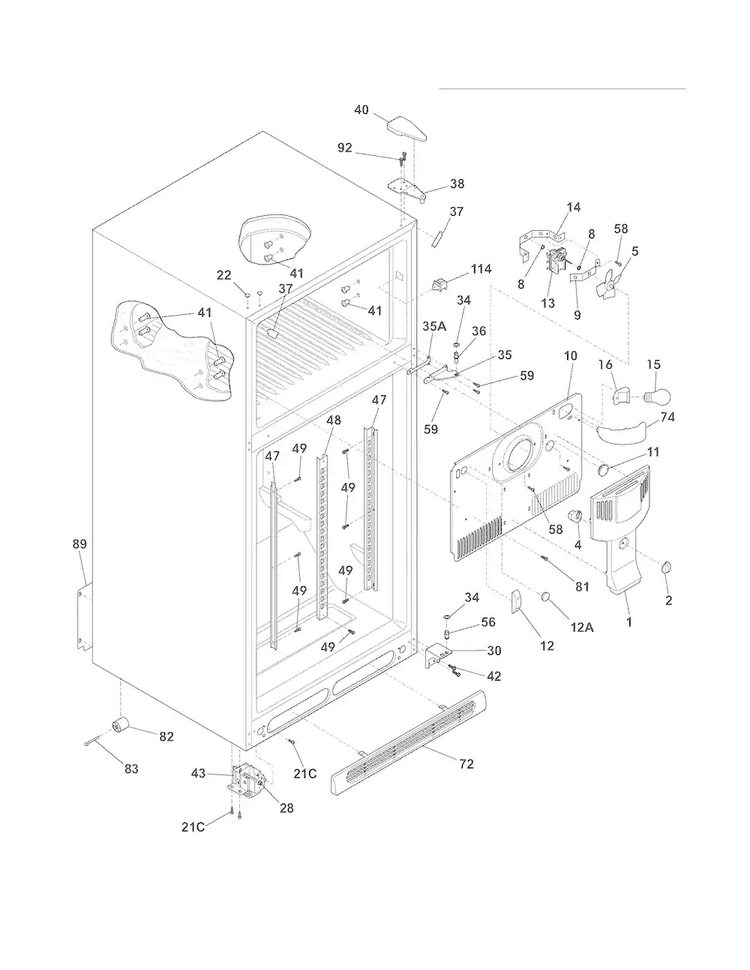 Cabinet Diagram and Parts List for FGHT1844KF6  Frigidaire Refrigerator