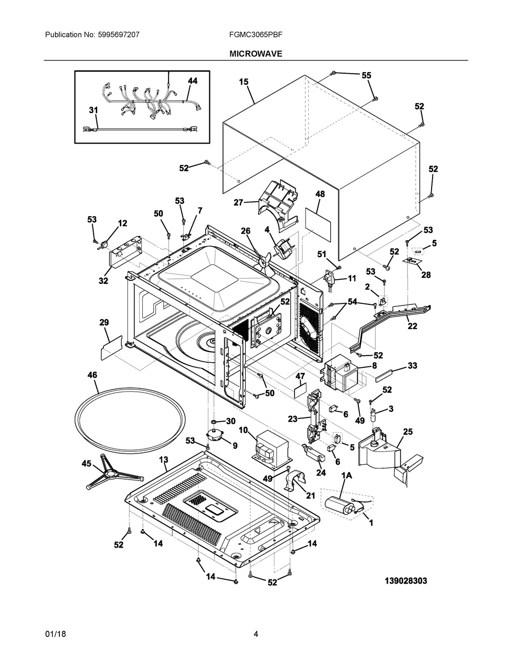 Microwave Diagram and Parts List for FGMC3065PBF  Frigidaire Microwave Oven Combo
