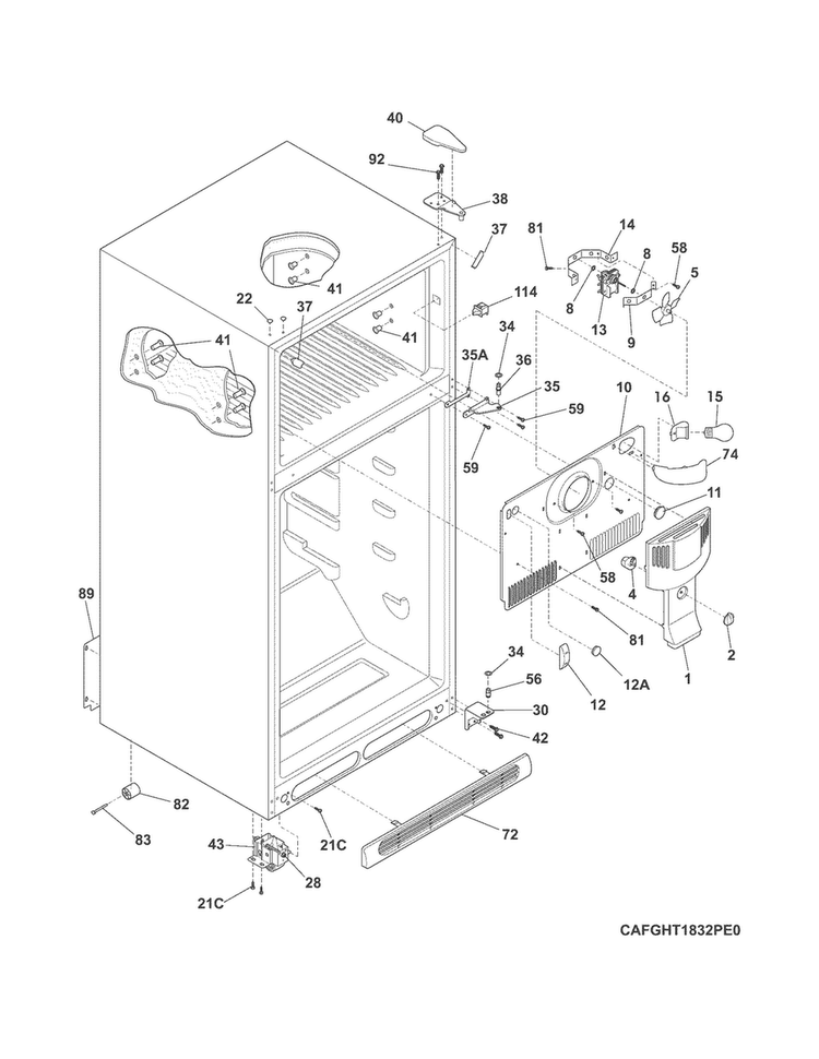 Cabinet Diagram and Parts List for FGHT1832PF5  Frigidaire Refrigerator