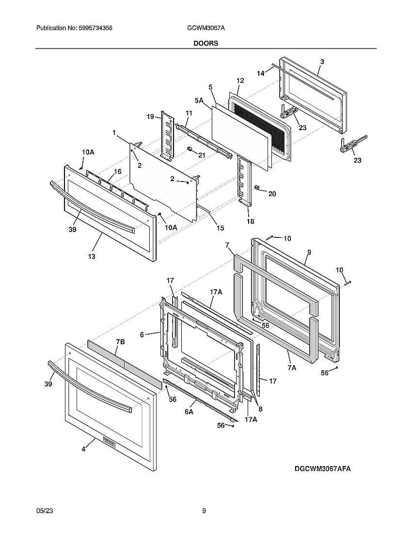 Door Diagram and Parts List for GCWM3067AFB  Frigidaire Range Hood