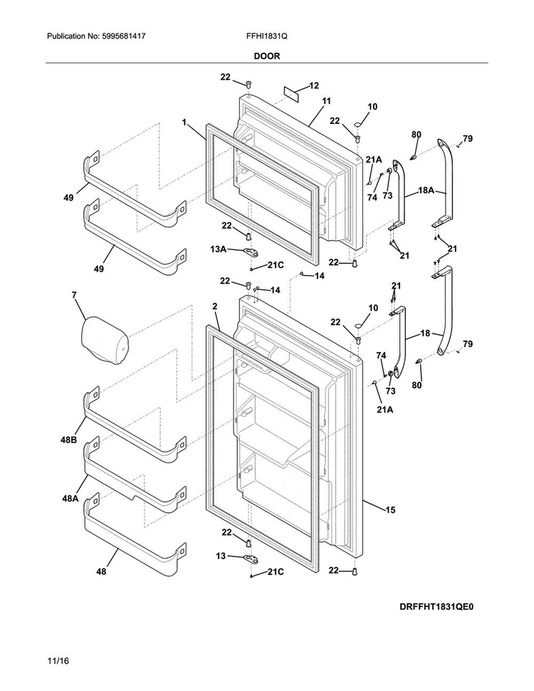 Door Diagram and Parts List for FFHI1831QE4  Frigidaire Refrigerator