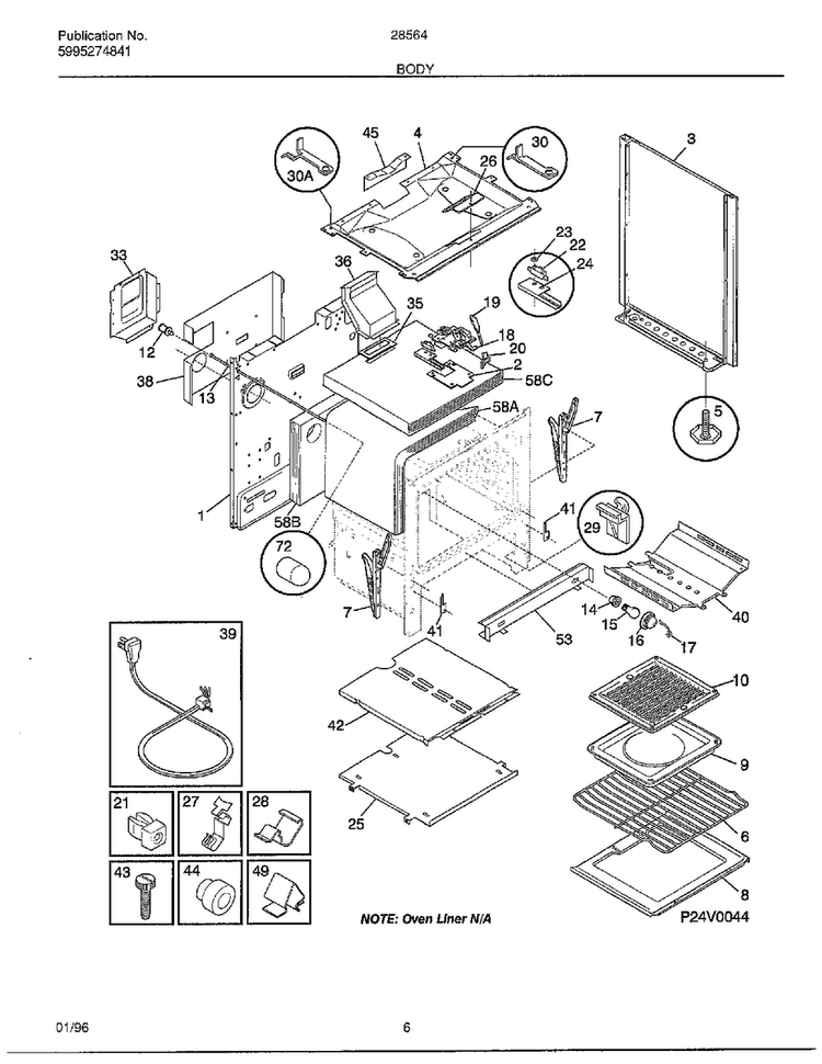 Body Diagram and Parts List for 285647B  Frigidaire Range