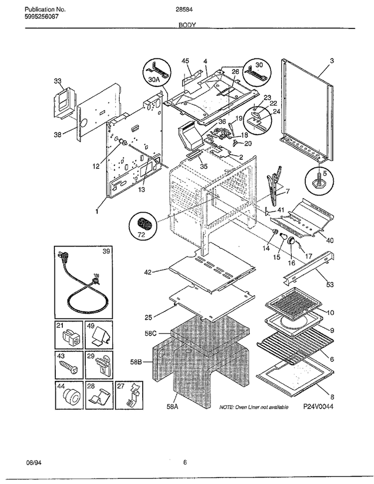 Body Diagram and Parts List for 285847A  Frigidaire Range