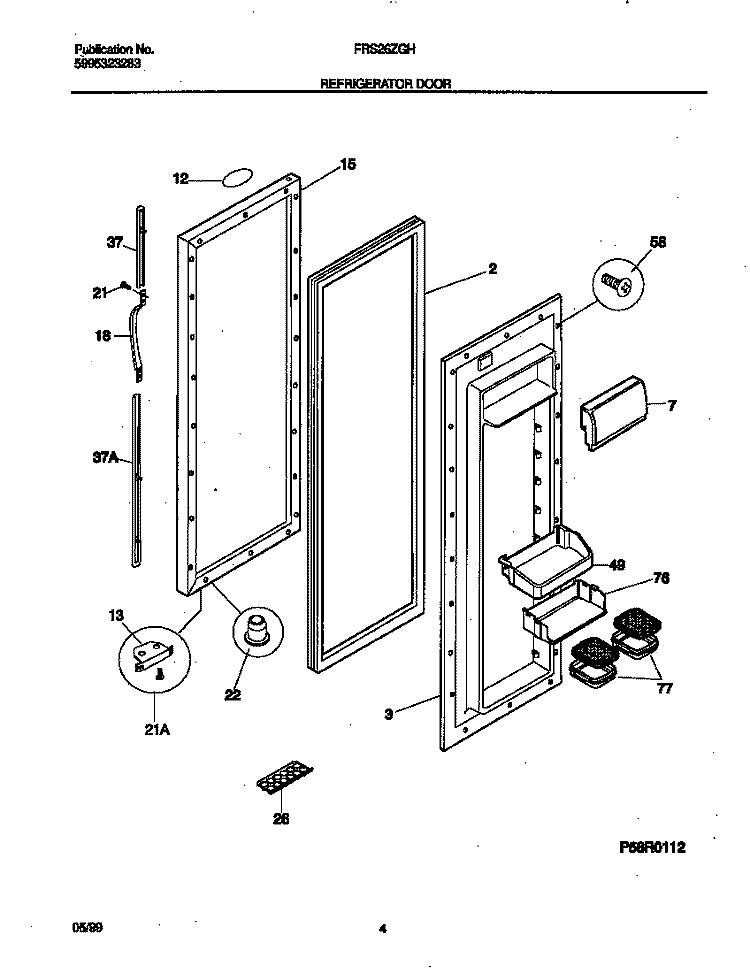 REFRIGERATOR DOOR Diagram and Parts List for FRS26ZGHD0  Frigidaire Refrigerator