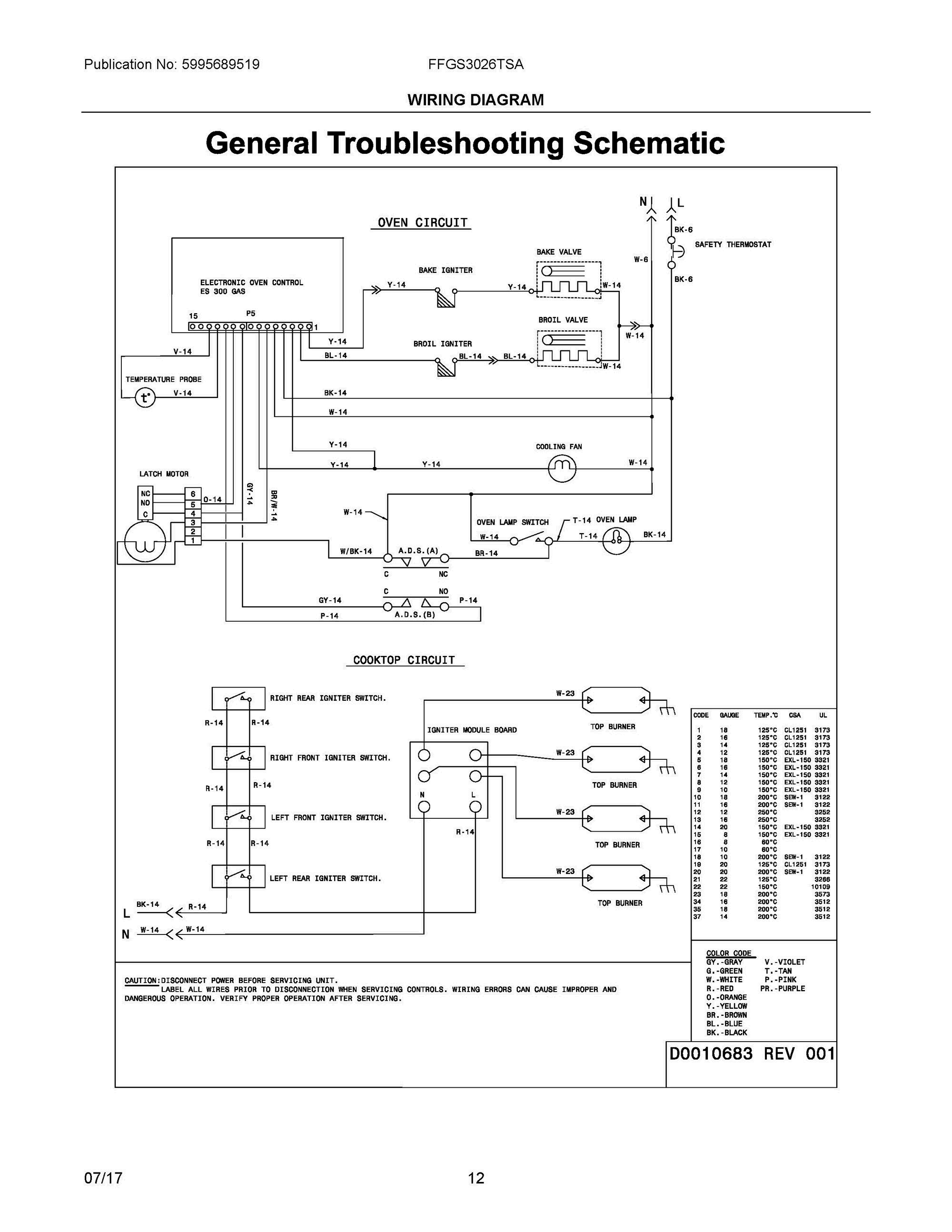 07 - WIRING DIAGRAM Diagram and Parts List for FFGS3026TSA  Frigidaire Range