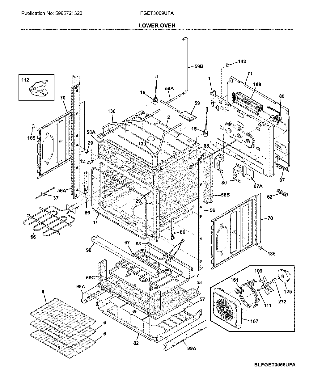 Lower oven Diagram and Parts List for FGET3069UFA  Frigidaire Wall Oven