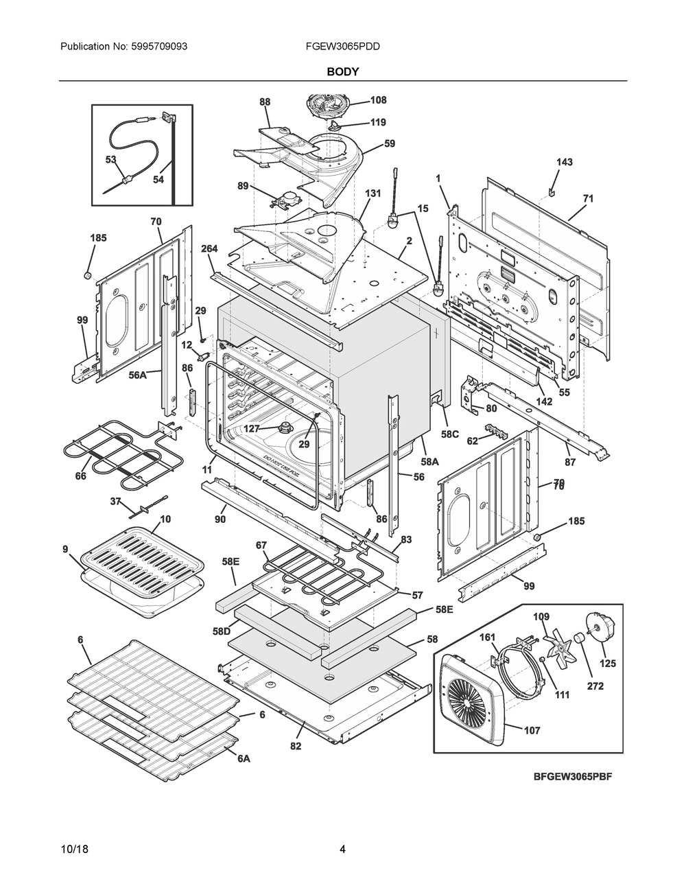 Body Diagram and Parts List for FGEW3065PDD  Frigidaire Wall Oven