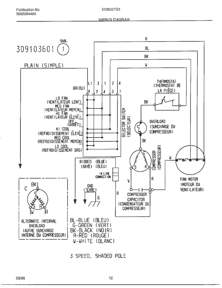 Wiring Diagram Diagram and Parts List for 5138007G1  Frigidaire Air Conditioner